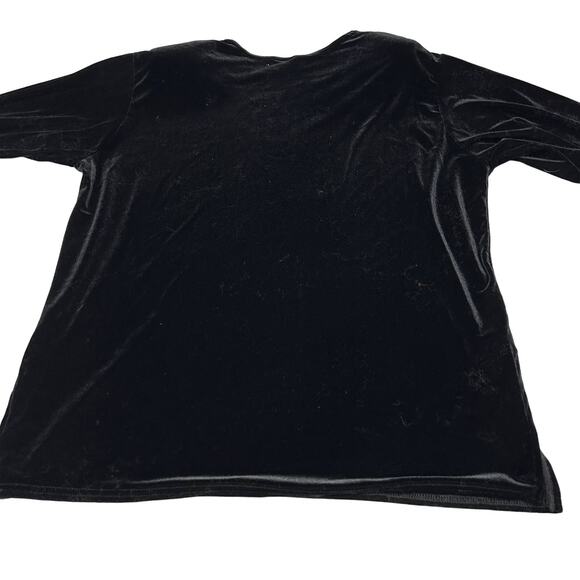 YETTS Top Size L Black Velvet Long Sleeve Tunic Shoulder Pads Made in USA Retro - Picture 2 of 7
